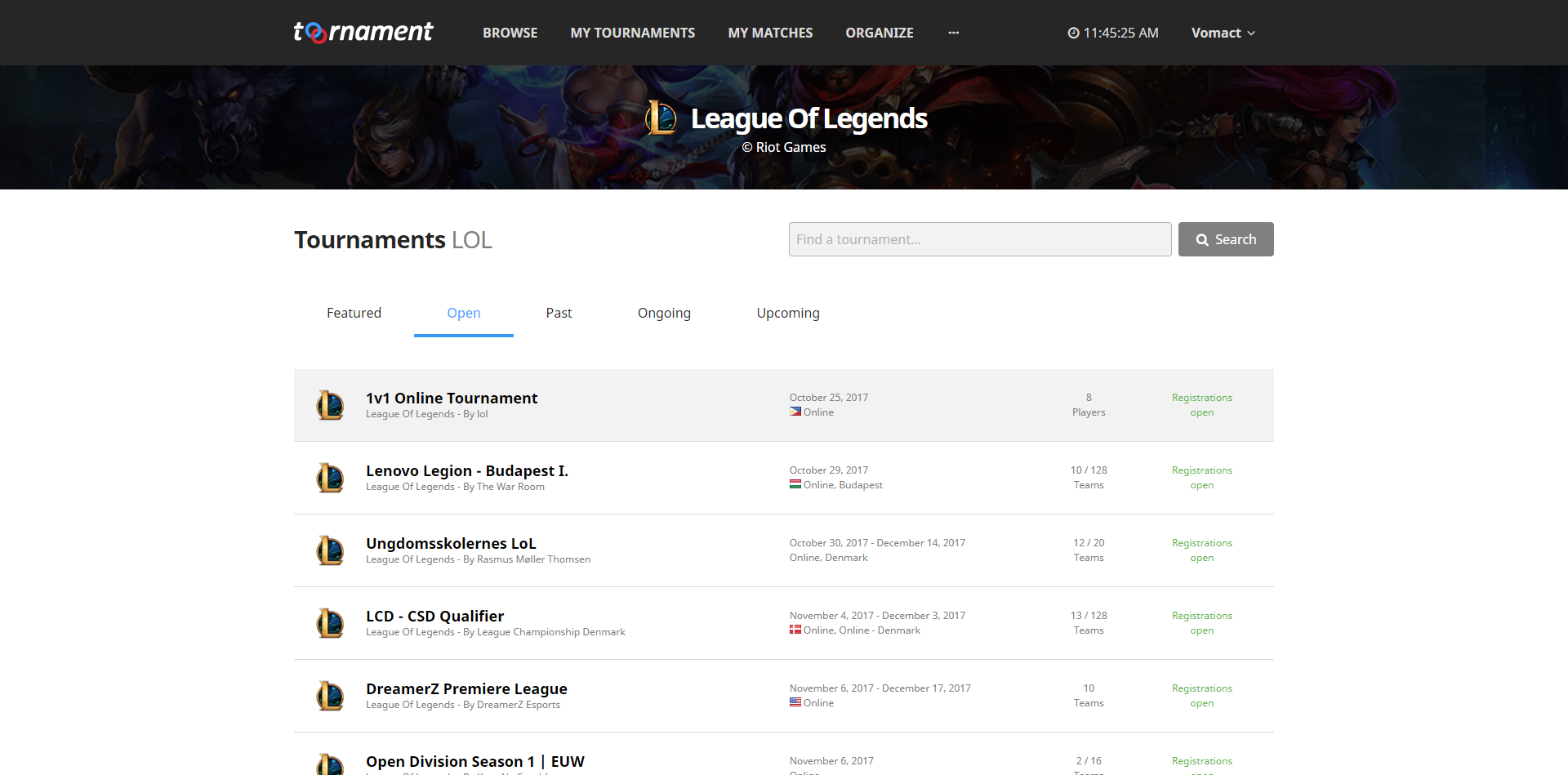 League: Online Tournament Manager