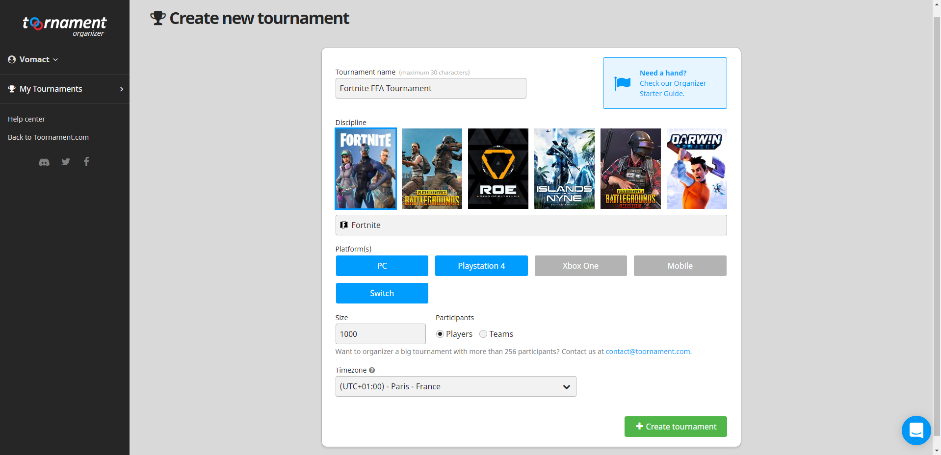 create a fortnite tournament - discord tournoi fortnite ps4