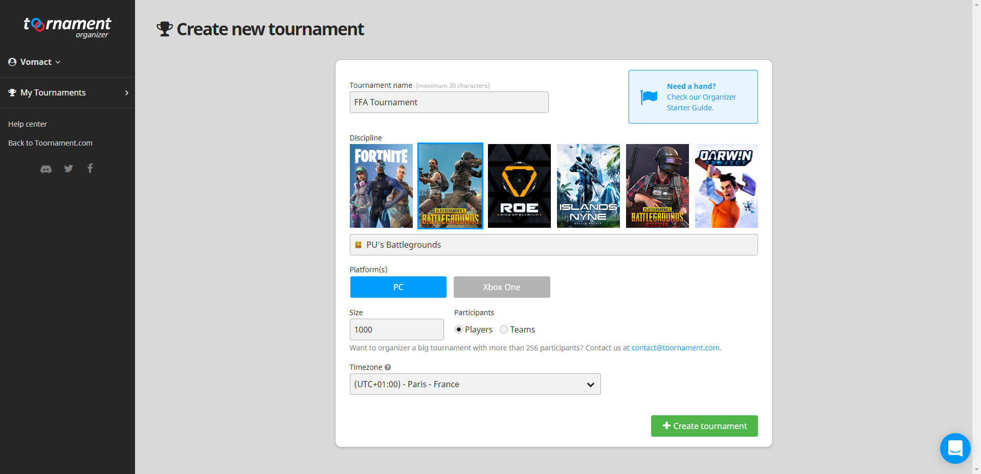 PUBG - Create your tournament - Toornament Knowledge Base - 