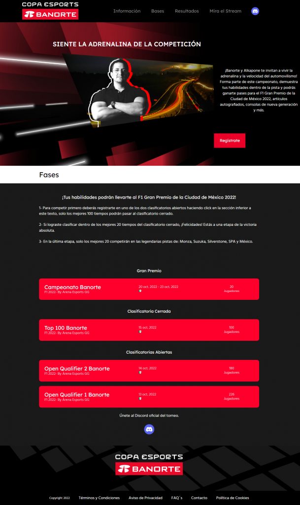View of the Copa Banorte Esports Cup website homepage powered by Toornament.