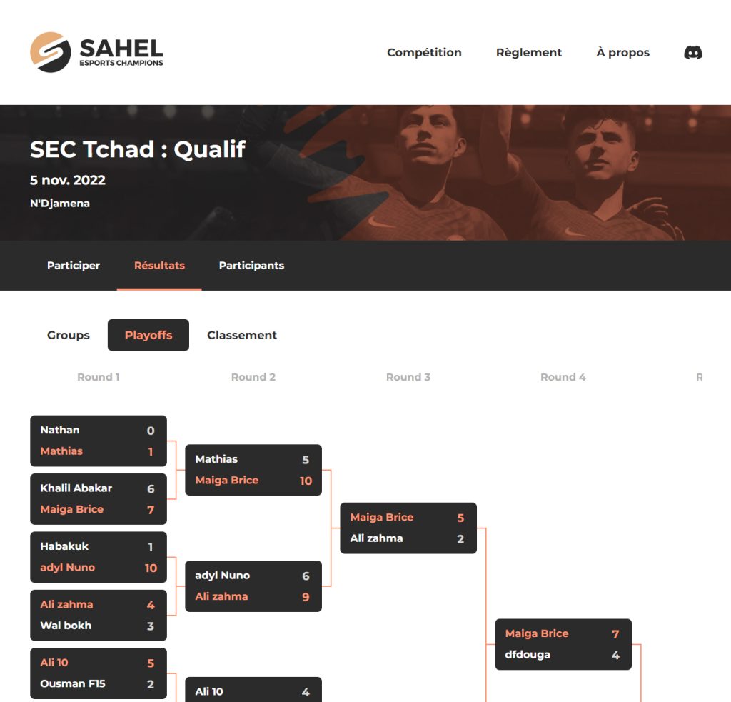 Picture of the Sahel Esports Champions website results page